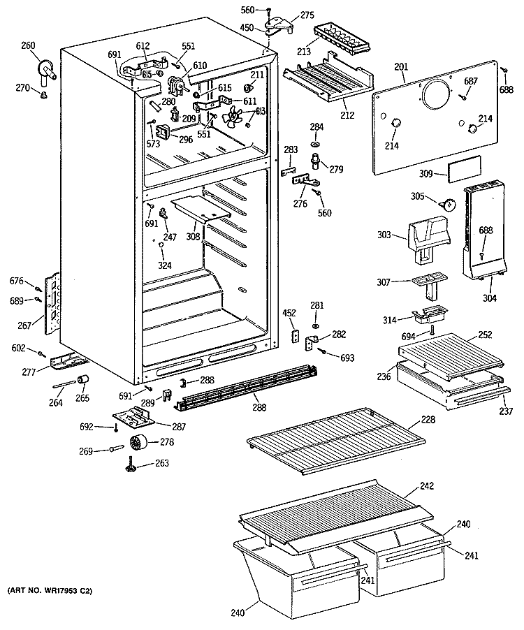 Section Diagram and Parts List for MTX16BYSJRAD  General Electric Refrigerator
