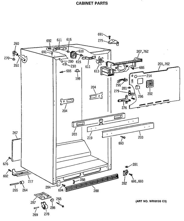 CABINET PARTS Diagram and Parts List for MTX18BASQRWH  General Electric Refrigerator