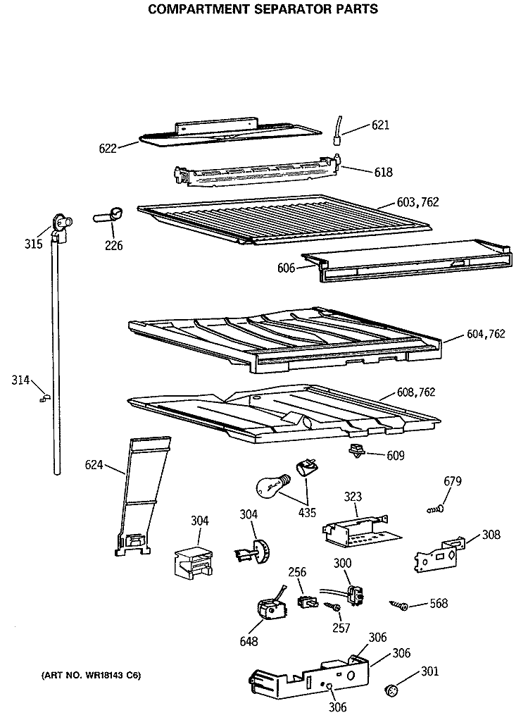 COMPARTMENT SEPARATOR PARTS Diagram and Parts List for MTX18BASQRWH  General Electric Refrigerator