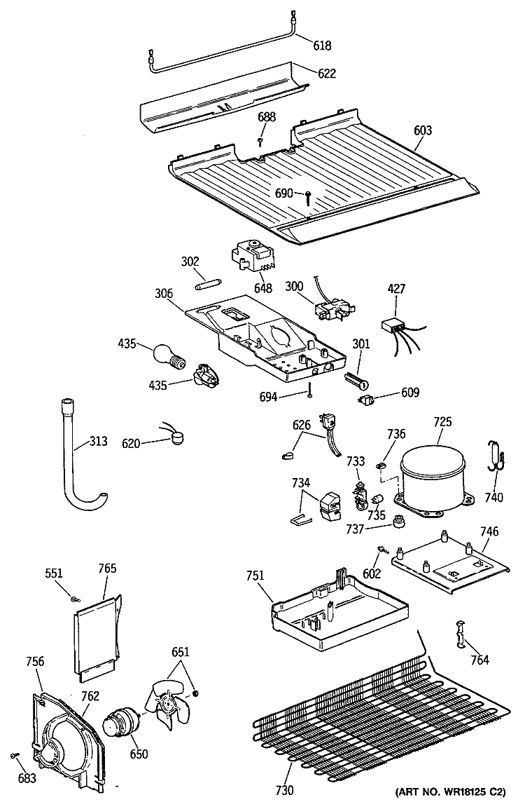 Section Diagram and Parts List for MTX16CYSJRWH  General Electric Refrigerator