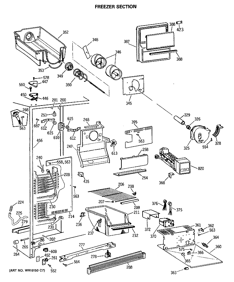 FREEZER SECTION Diagram and Parts List for MSG20GWSMWH  General Electric Refrigerator