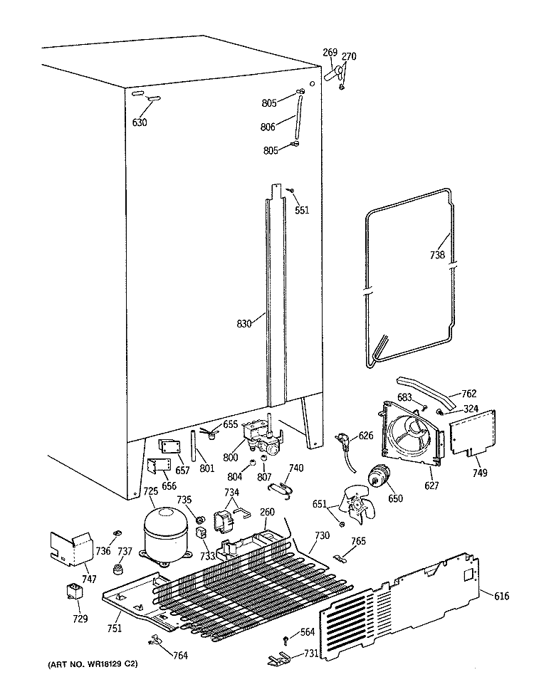 Section Diagram and Parts List for MSG20GWSMWH  General Electric Refrigerator