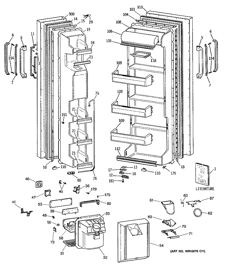 Section Diagram and Parts List for MSG22GRSMWH  General Electric Refrigerator