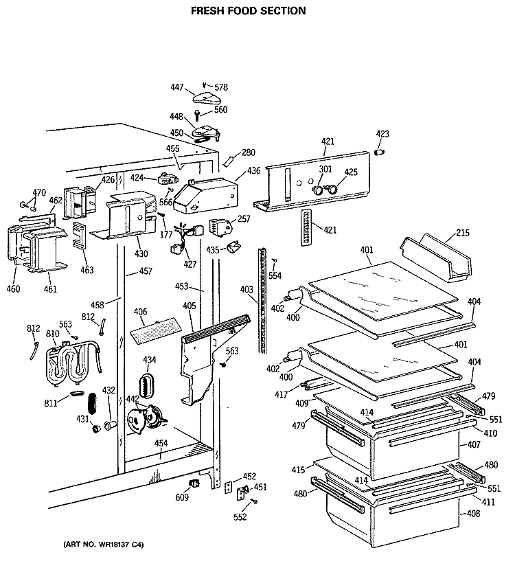 FRESH FOOD SECTION Diagram and Parts List for MSG22GRSMWH  General Electric Refrigerator