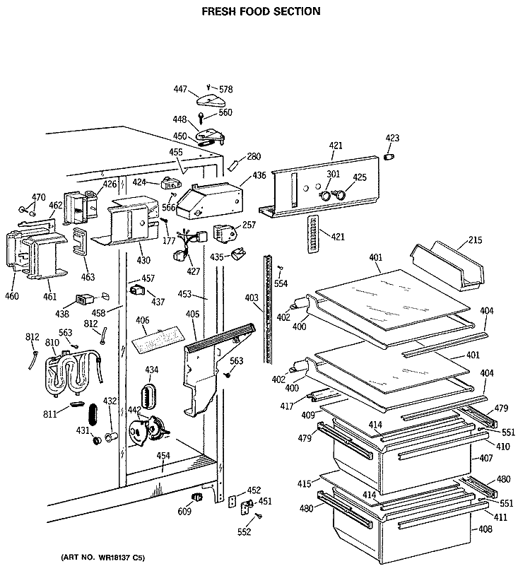 FRESH FOOD SECTION Diagram and Parts List for MSG24GRSMWH  General Electric Refrigerator