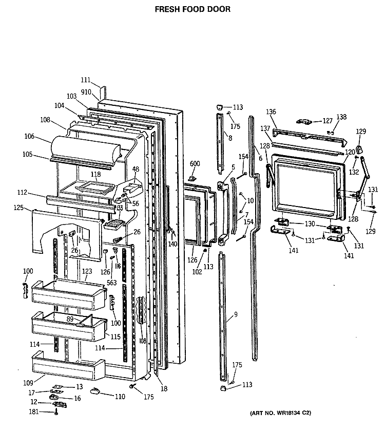 FRESH FOOD DOOR Diagram and Parts List for MSG27DHSMWH  General Electric Refrigerator