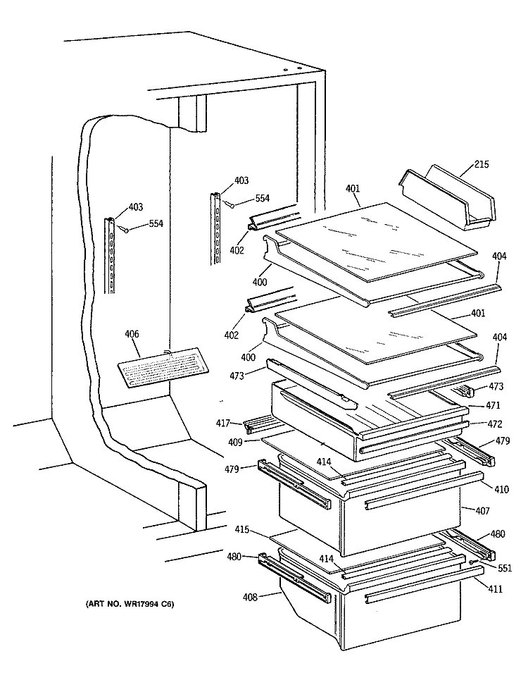 Section Diagram and Parts List for MSG27DHSMWH  General Electric Refrigerator