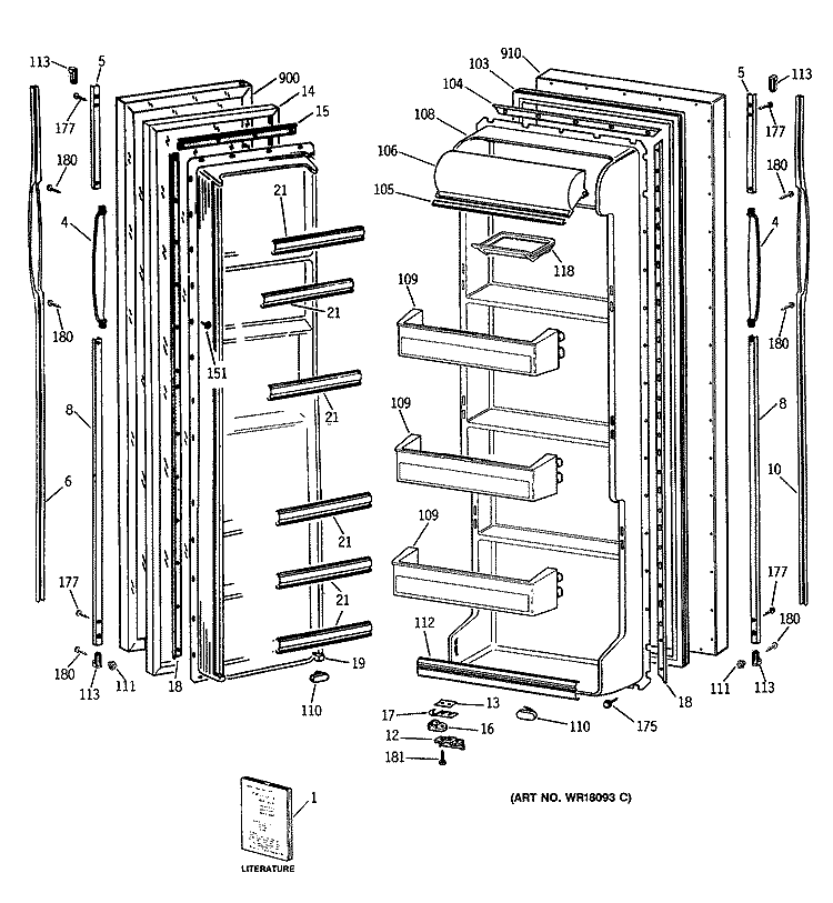 Section Diagram and Parts List for MSG22GATCWH  General Electric Refrigerator