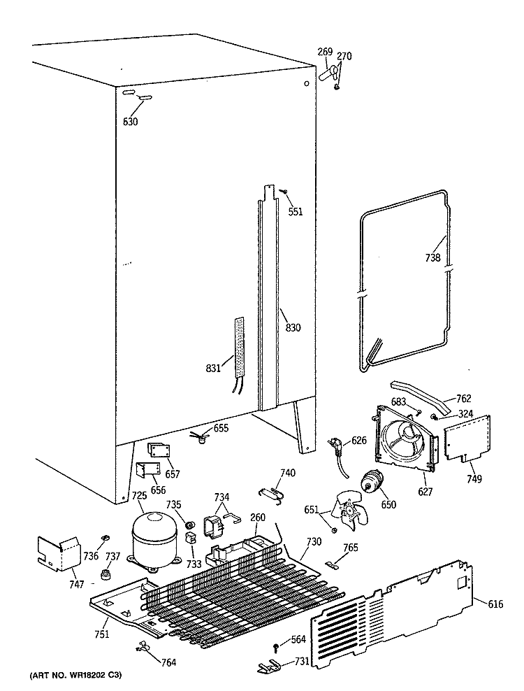 Section Diagram and Parts List for MSG22GATCWH  General Electric Refrigerator