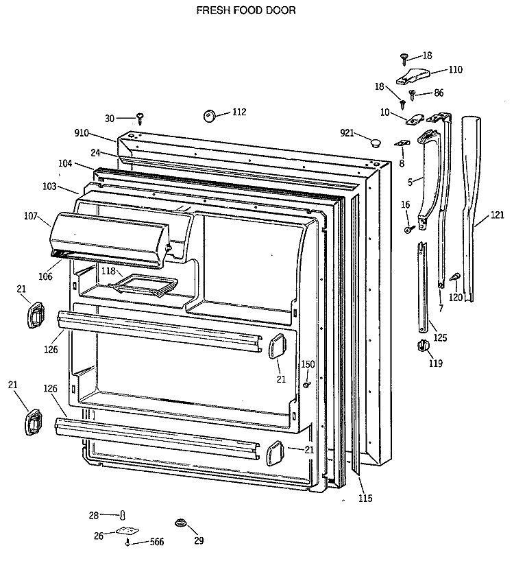 FRESH FOOD DOOR Diagram and Parts List for MTX18BASVRWH  General Electric Refrigerator