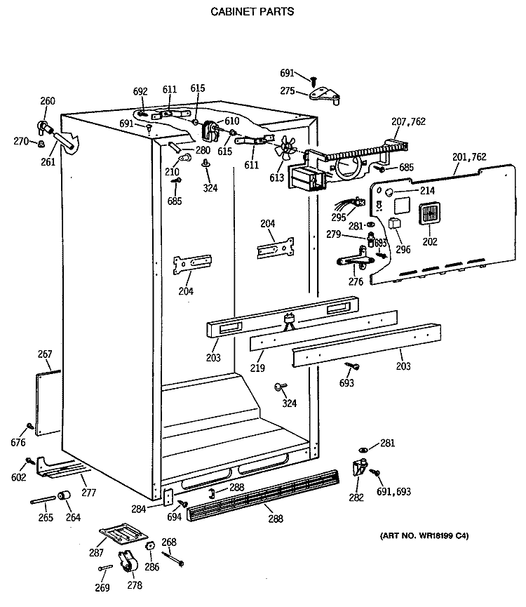 CABINET PARTS Diagram and Parts List for MTX18BASVRWH  General Electric Refrigerator