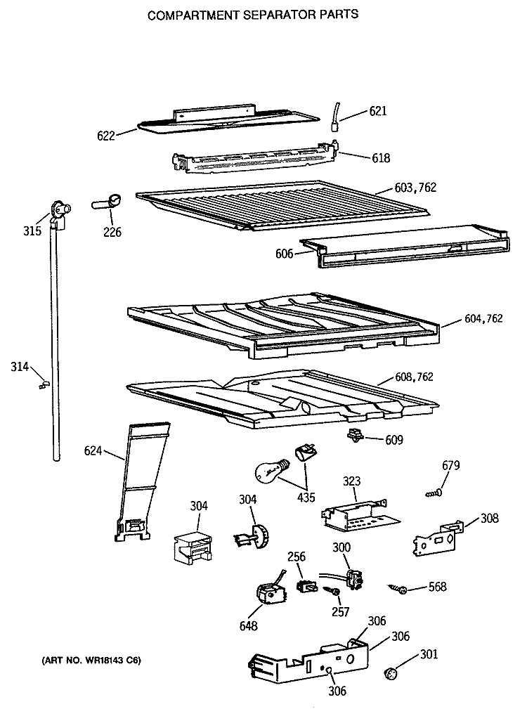 COMPARTMENT SEPARATOR PARTS Diagram and Parts List for MTX18BASVRWH  General Electric Refrigerator