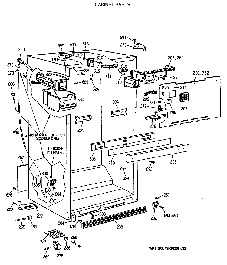 CABINET PARTS Diagram and Parts List for MTX18GASJRAD  General Electric Refrigerator