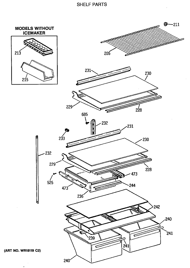 SHELF PARTS Diagram and Parts List for MTX18GASJRAD  General Electric Refrigerator