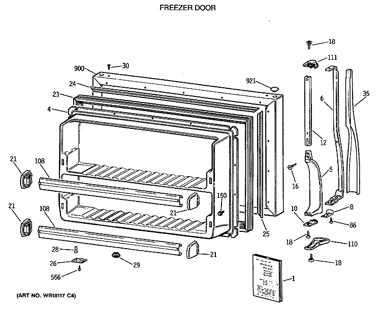 FREEZER DOOR Diagram and Parts List for MTX18GASVRWH  General Electric Refrigerator