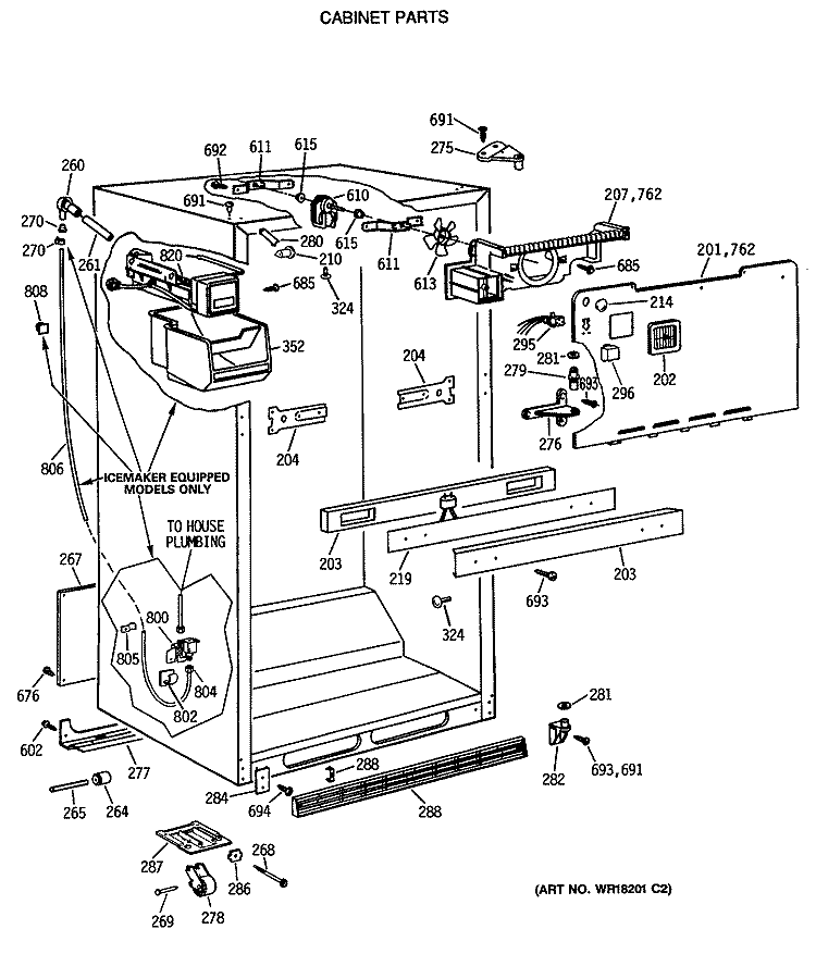 CABINET PARTS Diagram and Parts List for MTX18GASVRWH  General Electric Refrigerator