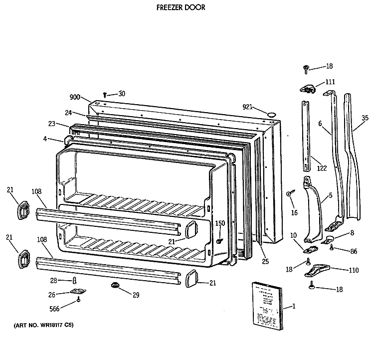 FREEZER DOOR Diagram and Parts List for MTX24GISLRAD  General Electric Refrigerator