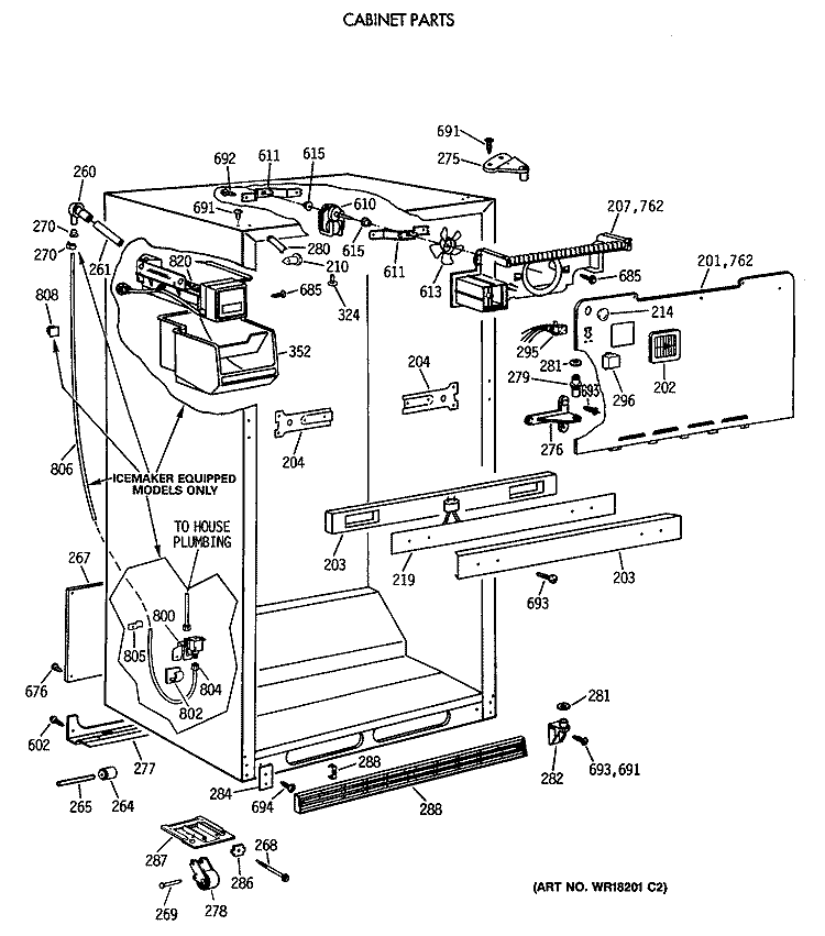 CABINET PARTS Diagram and Parts List for MTX24GISLRAD  General Electric Refrigerator