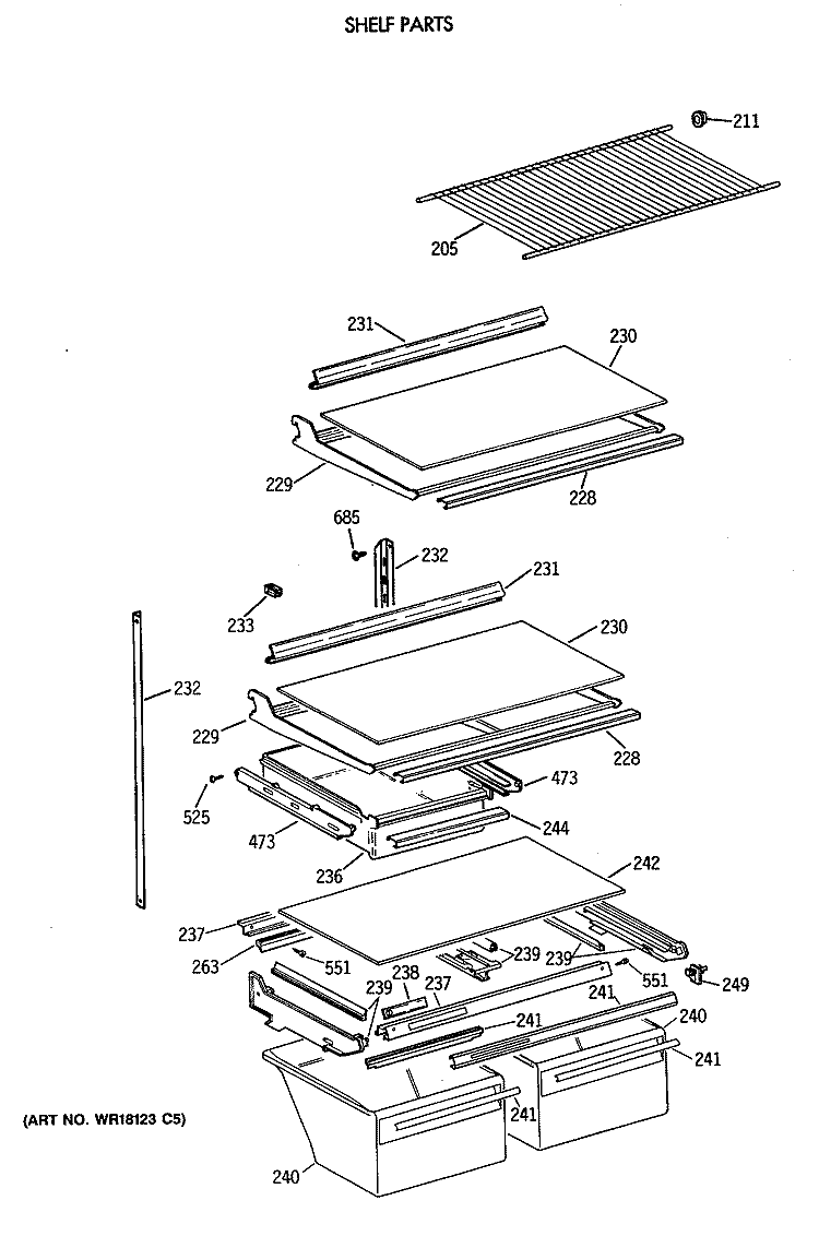 SHELF PARTS Diagram and Parts List for MTX24GISLRAD  General Electric Refrigerator