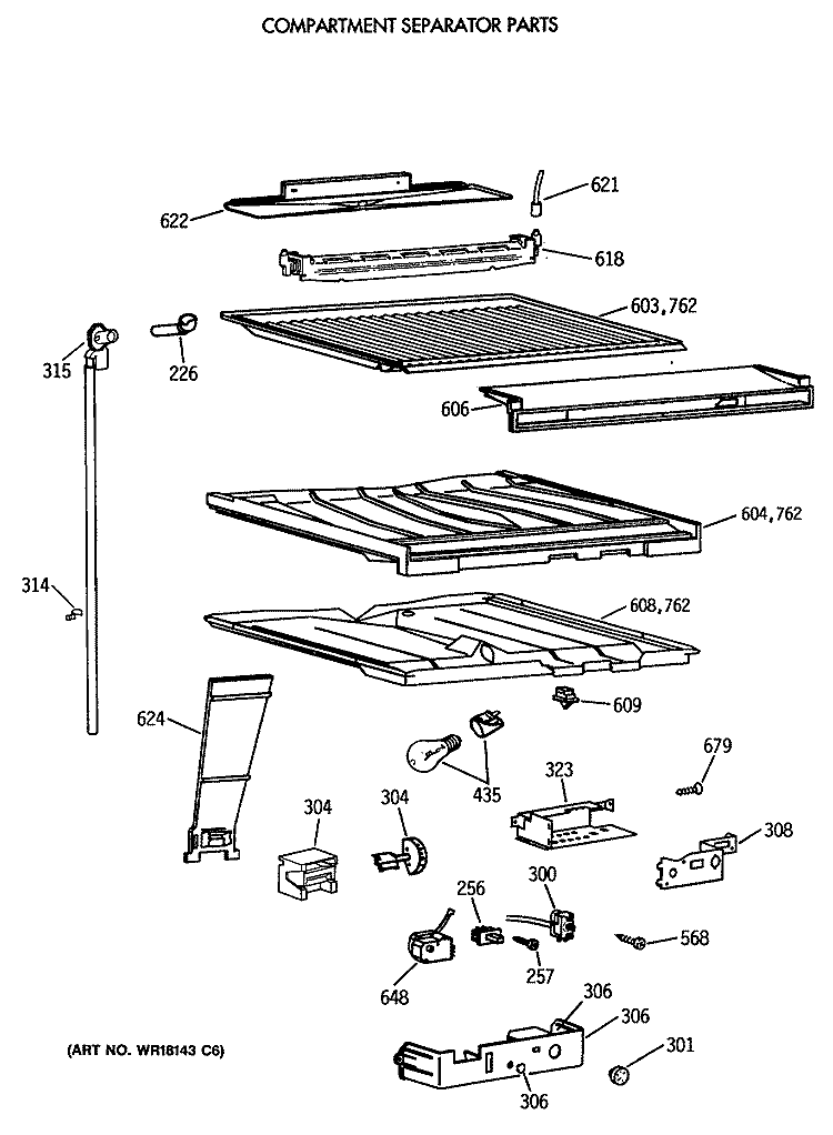 COMPARTMENT SEPARATOR PARTS Diagram and Parts List for MTX24GISLRAD  General Electric Refrigerator