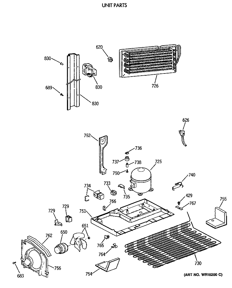UNIT PARTS Diagram and Parts List for MTX24GISLRAD  General Electric Refrigerator