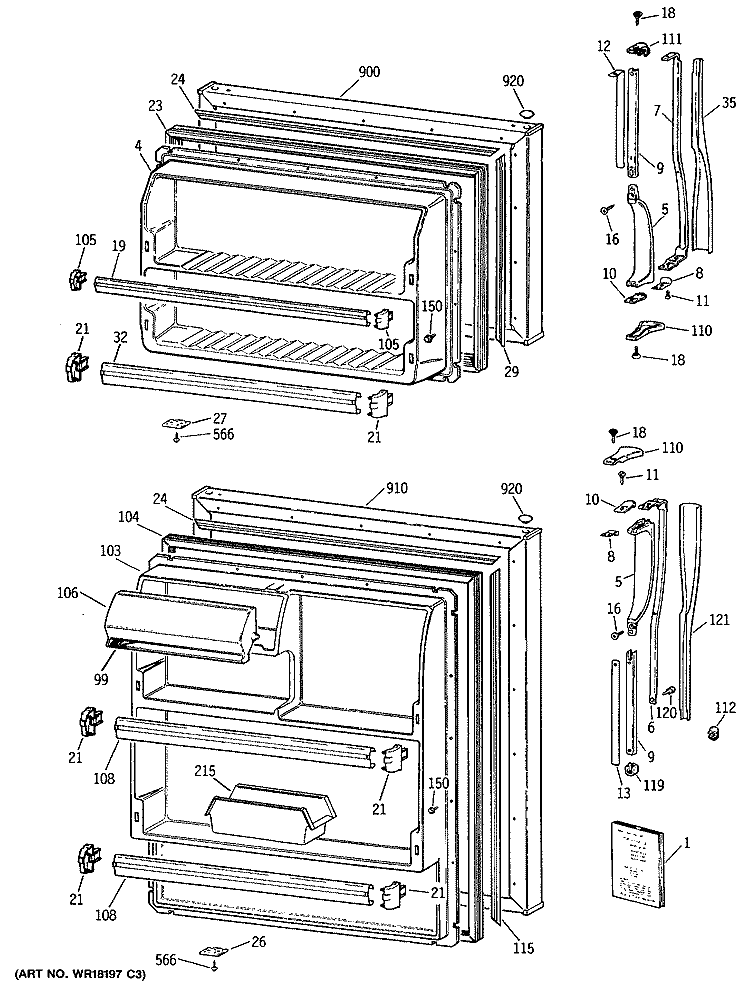 Section Diagram and Parts List for MTE14EATDRWH  General Electric Refrigerator