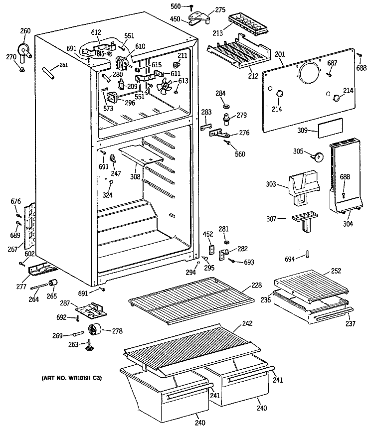 Section Diagram and Parts List for MTE14EATDRWH  General Electric Refrigerator