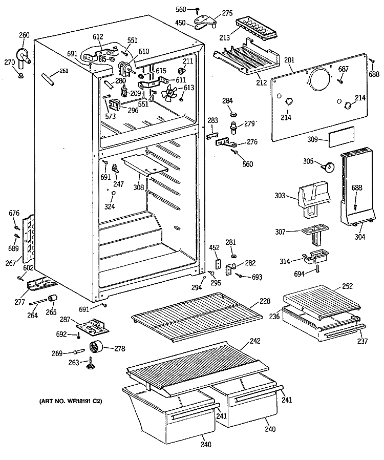 Section Diagram and Parts List for MTX14EYTBRWH  General Electric Refrigerator