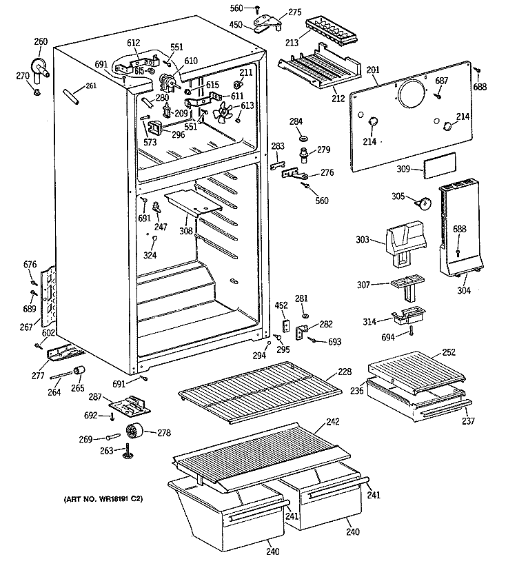 Section Diagram and Parts List for MTX16BYTBRWH  General Electric Refrigerator