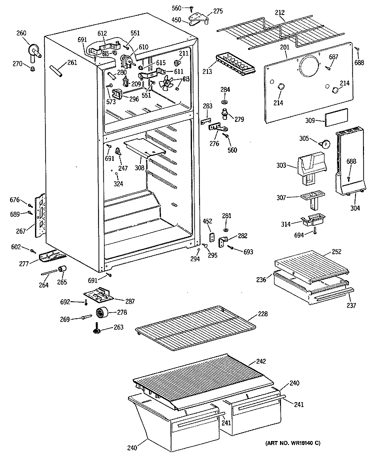 Section Diagram and Parts List for MTX16EYTBRWH  General Electric Refrigerator