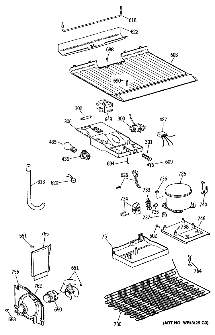 Section Diagram and Parts List for MTX16EYTBRWH  General Electric Refrigerator