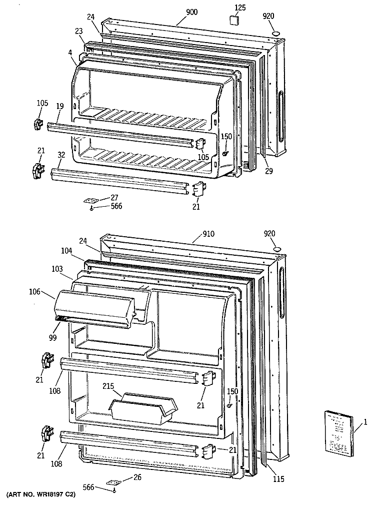 Section Diagram and Parts List for MTX16EYTDRWH  General Electric Refrigerator