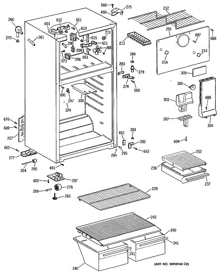 Section Diagram and Parts List for MTX16EYTDRWH  General Electric Refrigerator