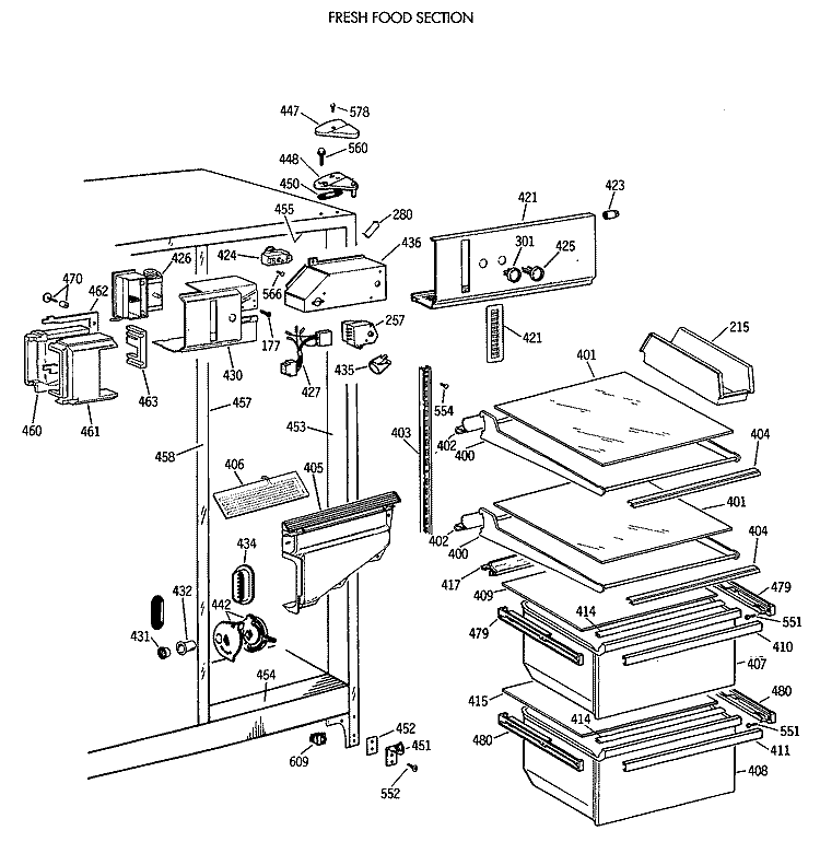 FRESH FOOD SECTION Diagram and Parts List for MSK22GATCAD  General Electric Refrigerator