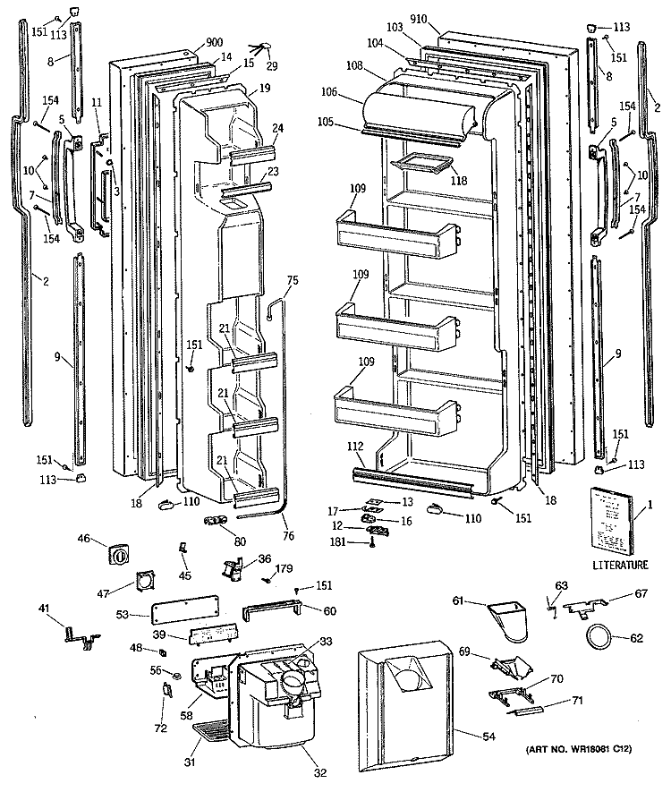 Section Diagram and Parts List for MSG22GRVAWH  General Electric Refrigerator