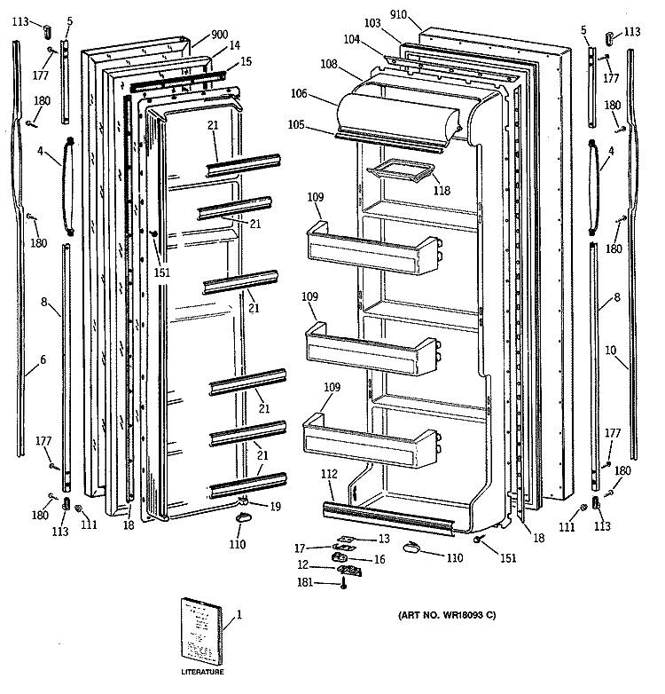 Section Diagram and Parts List for MSG22GAVAWH  General Electric Refrigerator