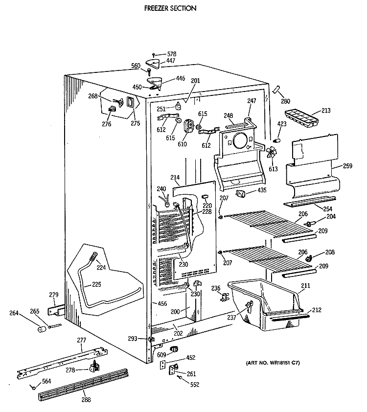 FREEZER SECTIOJN Diagram and Parts List for MSG22GAVAWH  General Electric Refrigerator