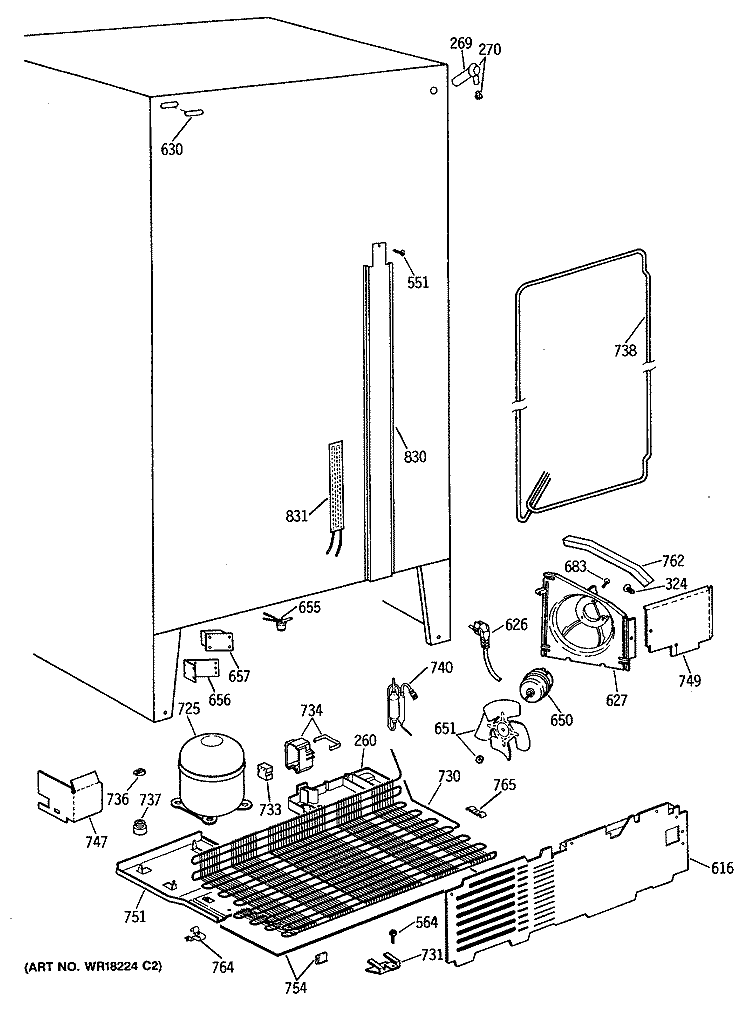 Section Diagram and Parts List for MSG22GAVAWH  General Electric Refrigerator