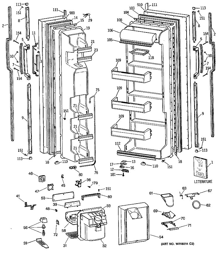 Section Diagram and Parts List for MSG24GRVAWH  General Electric Refrigerator