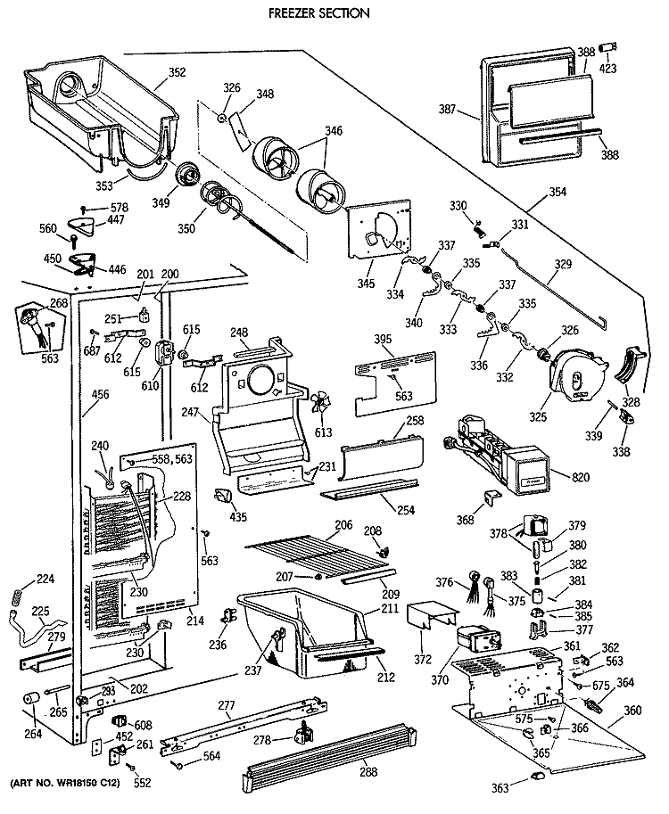 FREEZER SECTION Diagram and Parts List for MSG24GRVAWH  General Electric Refrigerator