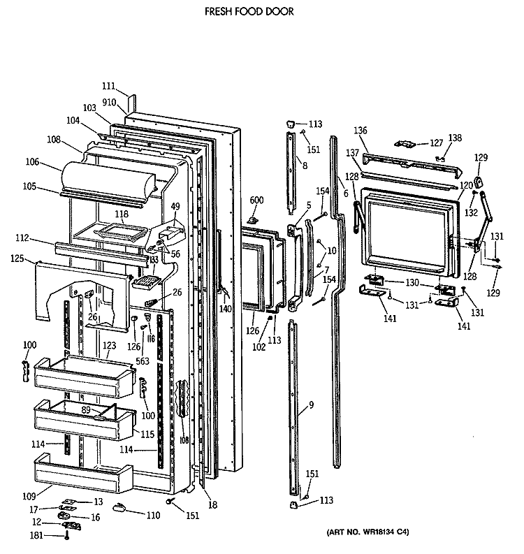FRESH FOOD DOOR Diagram and Parts List for MSG27DHVAWH  General Electric Refrigerator