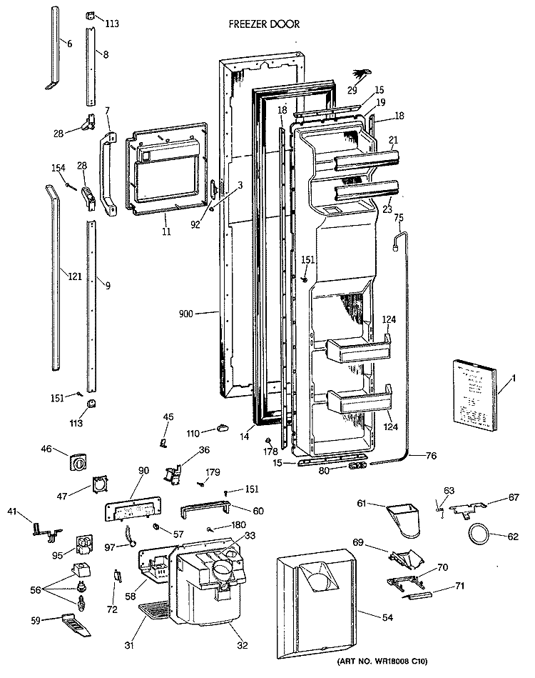 FREEZER DOOR Diagram and Parts List for MSK27PFXAWW  General Electric Refrigerator