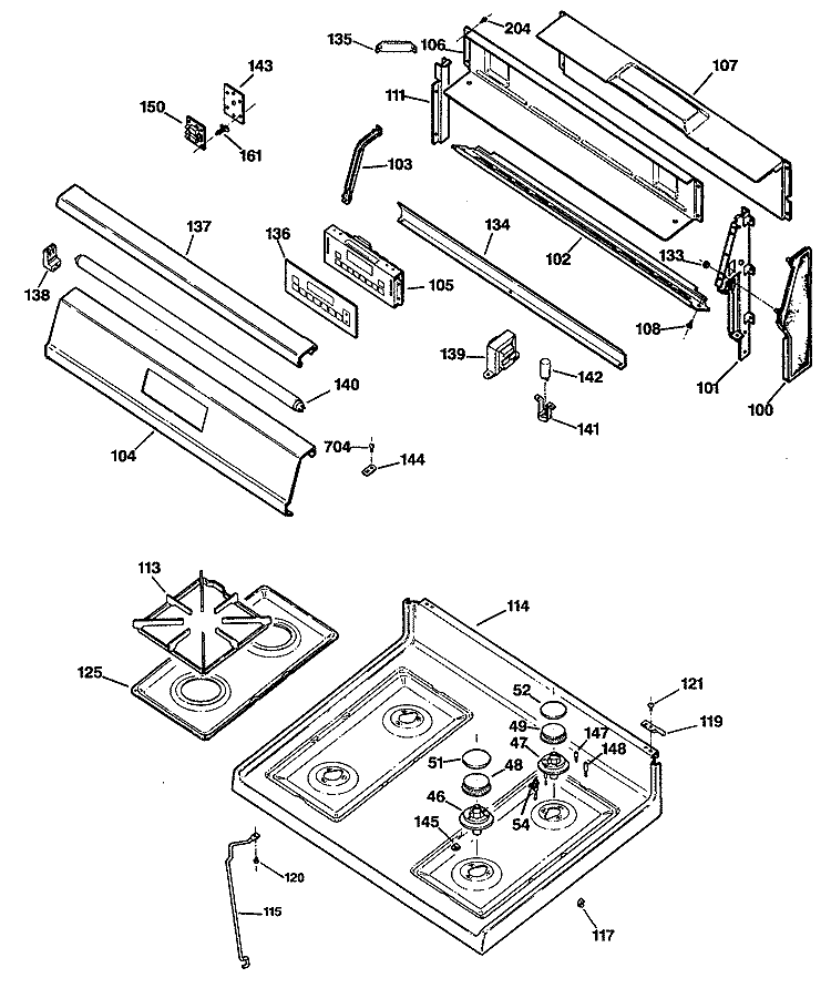 Section Diagram and Parts List for LGB600GET1BC  General Electric Range