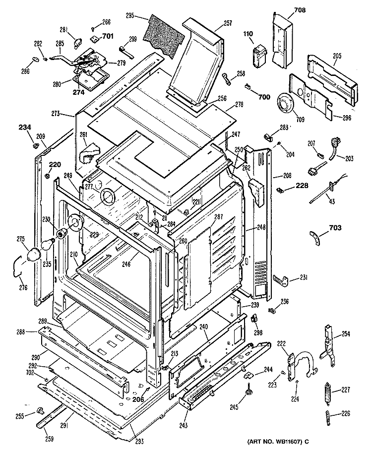Section Diagram and Parts List for LGB600GET1BC  General Electric Range