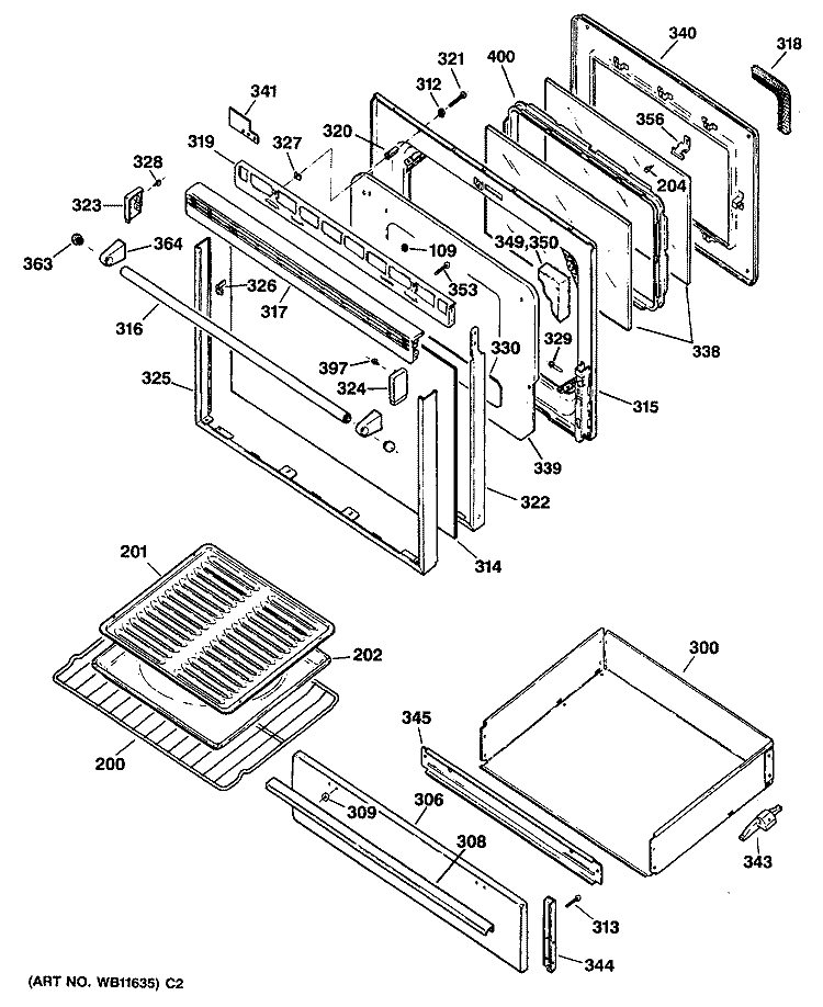 Section Diagram and Parts List for LGB600GET1BC  General Electric Range