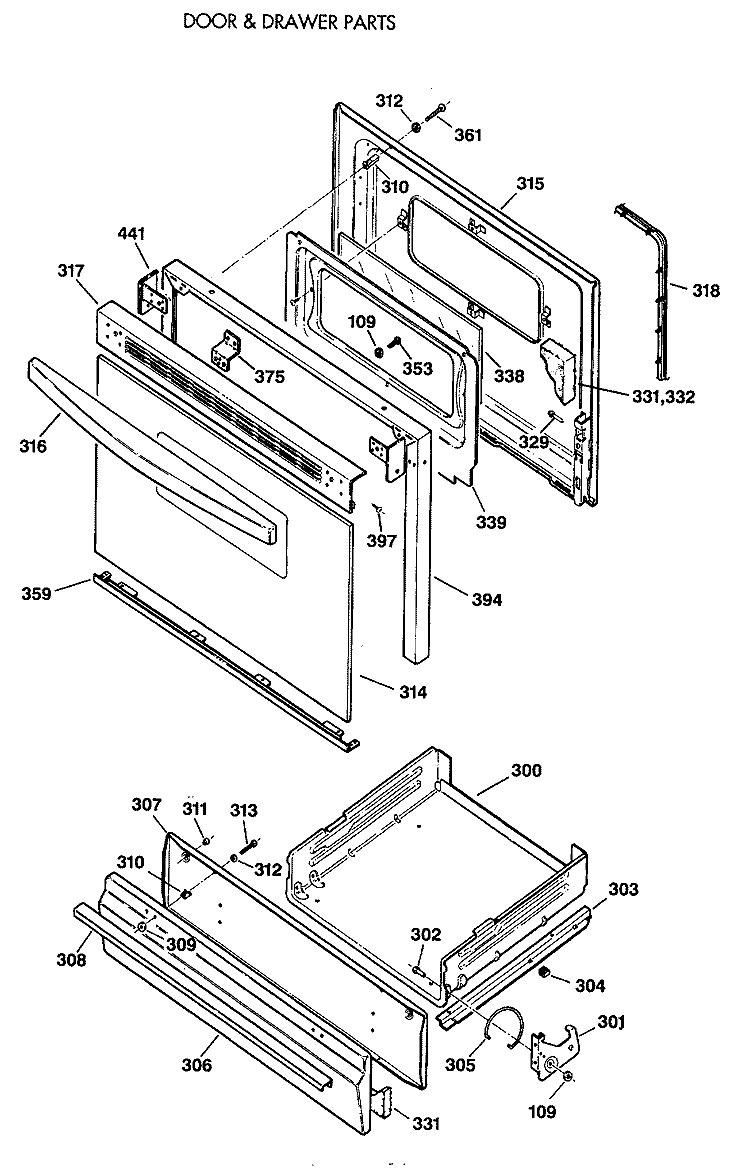 DOOR & DRAWER PARTS Diagram and Parts List for LGB146GET2WH  General Electric Range