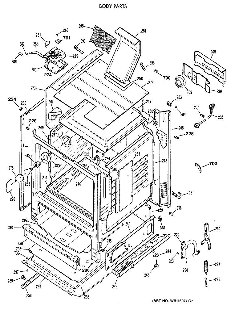 BODY PARTS Diagram and Parts List for LGB356GET2AD  General Electric Range