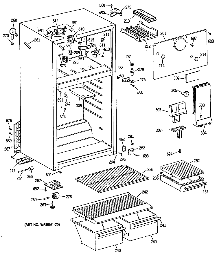 Section Diagram and Parts List for MTX16BYTGRAD  General Electric Refrigerator