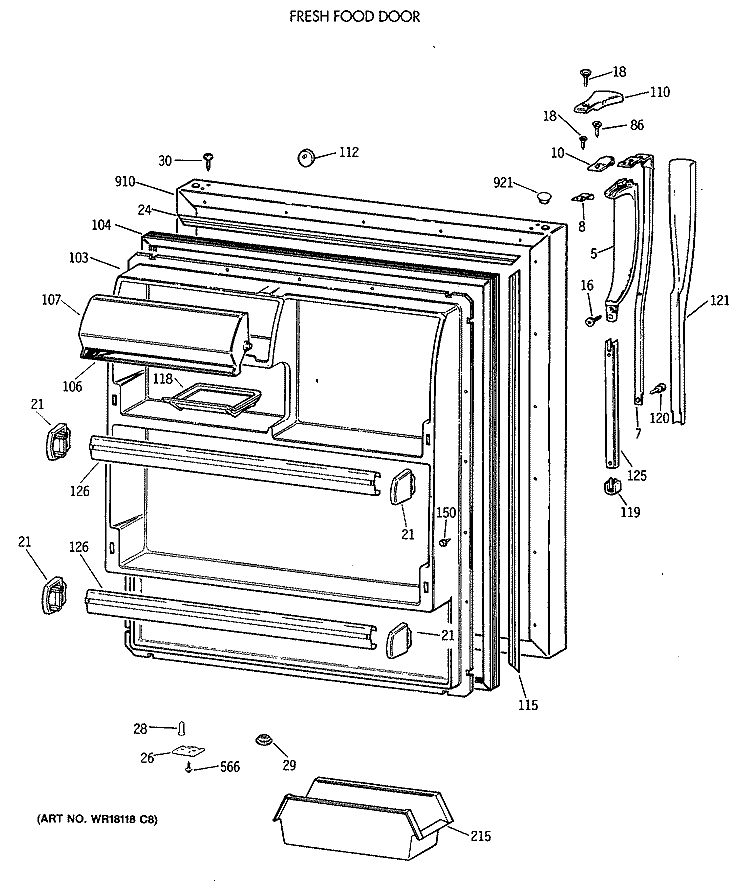 FRESH FOOD DOOR Diagram and Parts List for MTX18EAXBRWH  General Electric Refrigerator