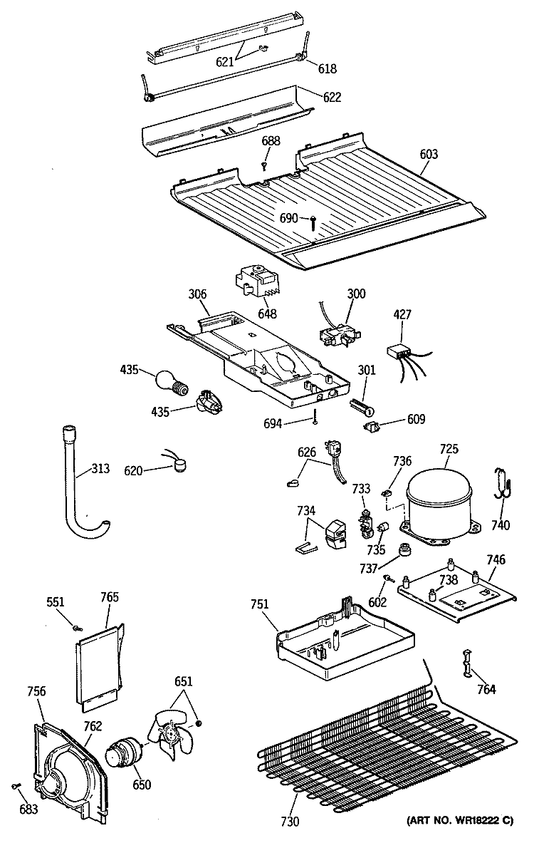 Section Diagram and Parts List for MTX16CYTGRWH  General Electric Refrigerator